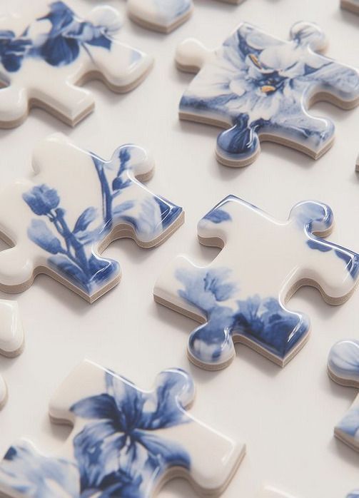 blue and white floral porcelain puzzle