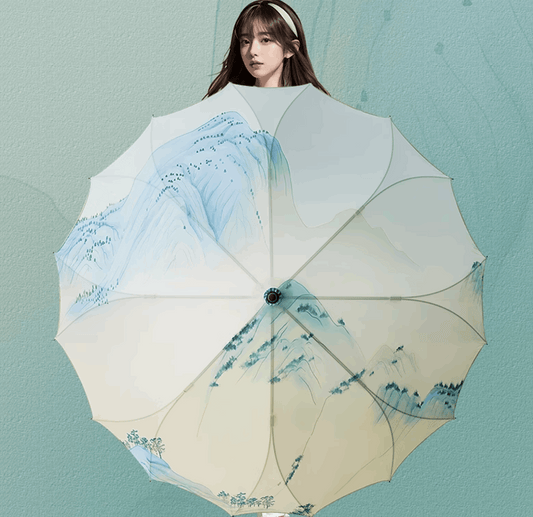 mountain umbrella with a beautiful girl