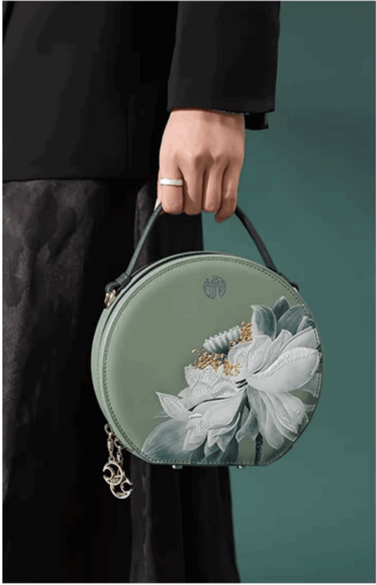 Jade green white floral bag hand carry