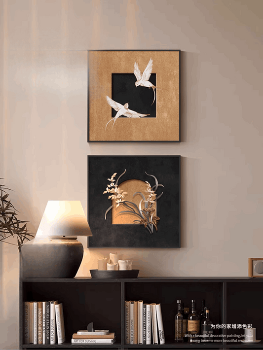 bird square portrait and 3d flower painting