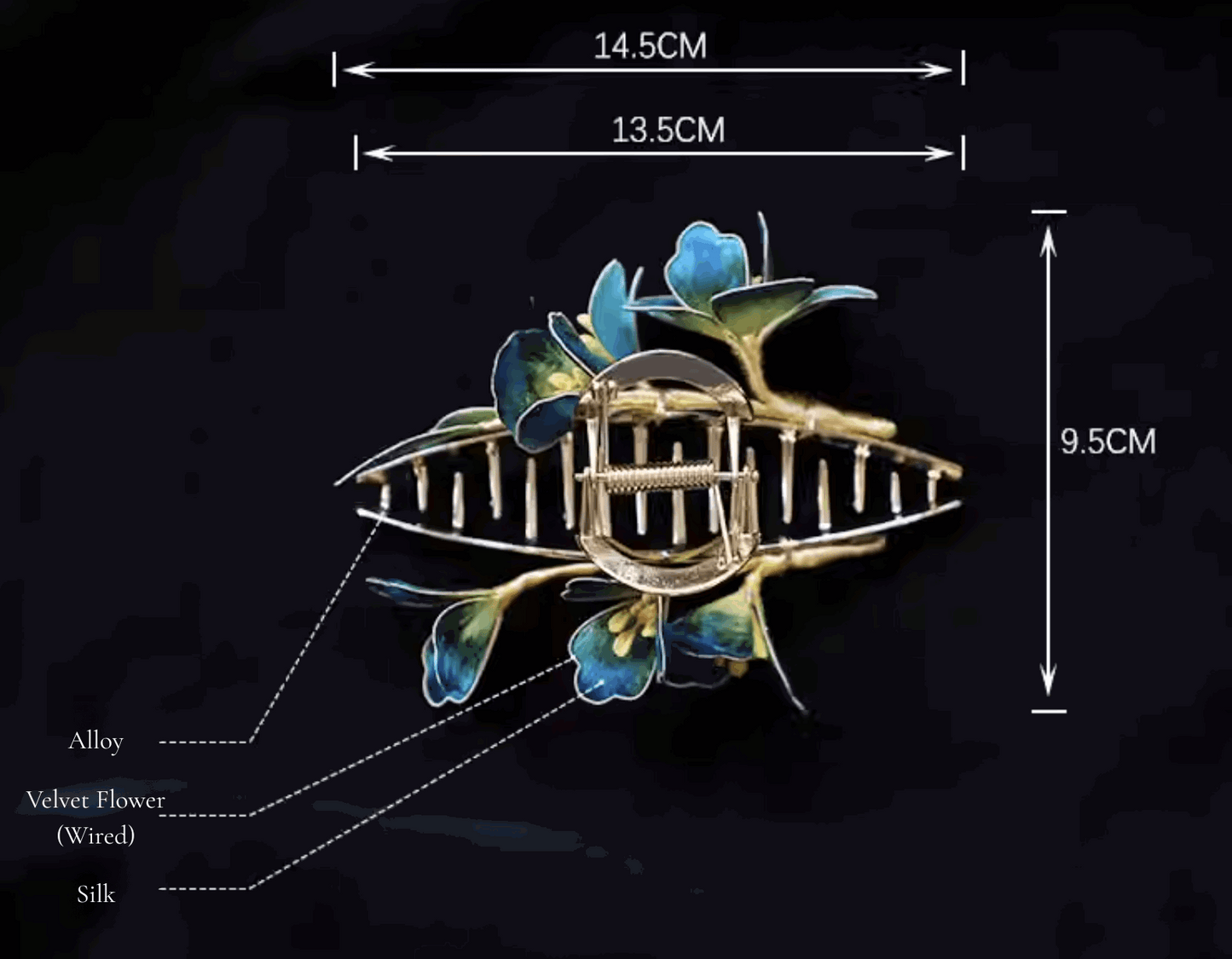 blue green peacok vibe claw clip dimension