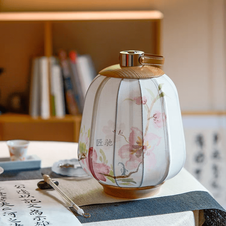 floral latern lamp on table