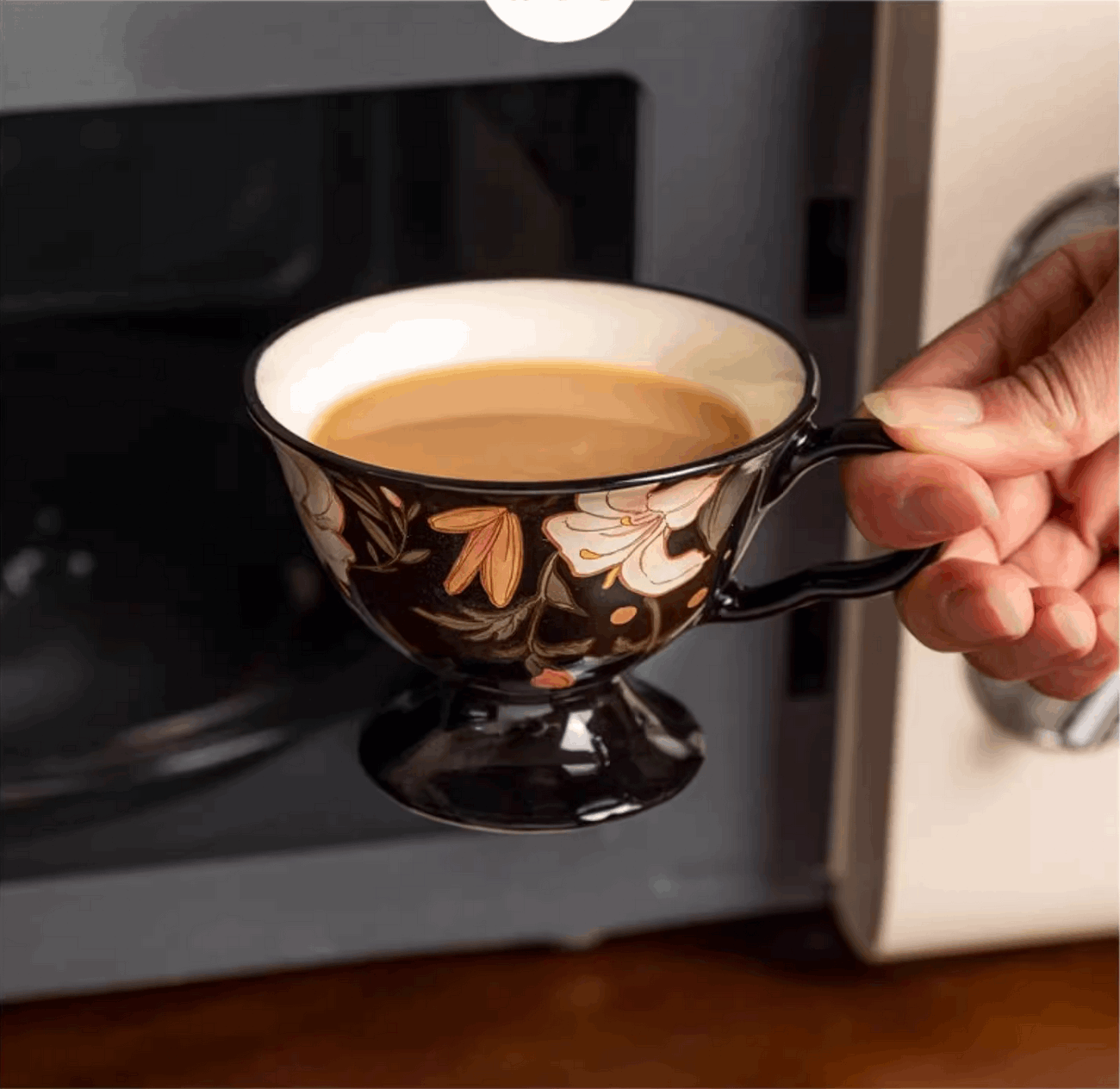 hold floral cup going into microwave