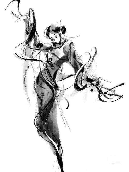 ink wash painting of a lady