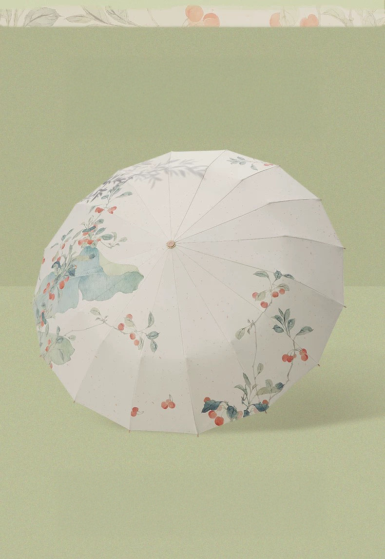 floral umbrella design with green background