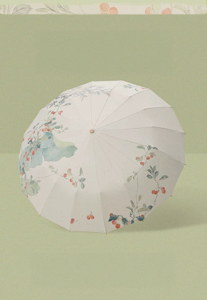 floral umbrella design with green background
