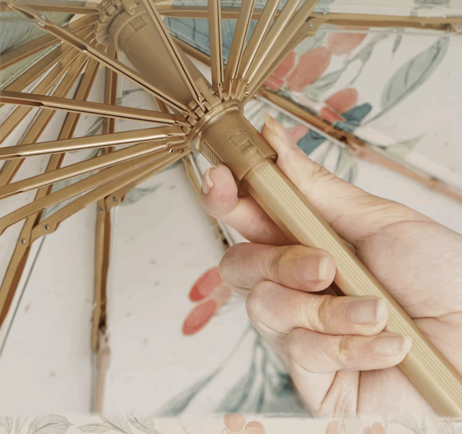 inside a floral antique umbrella structure
