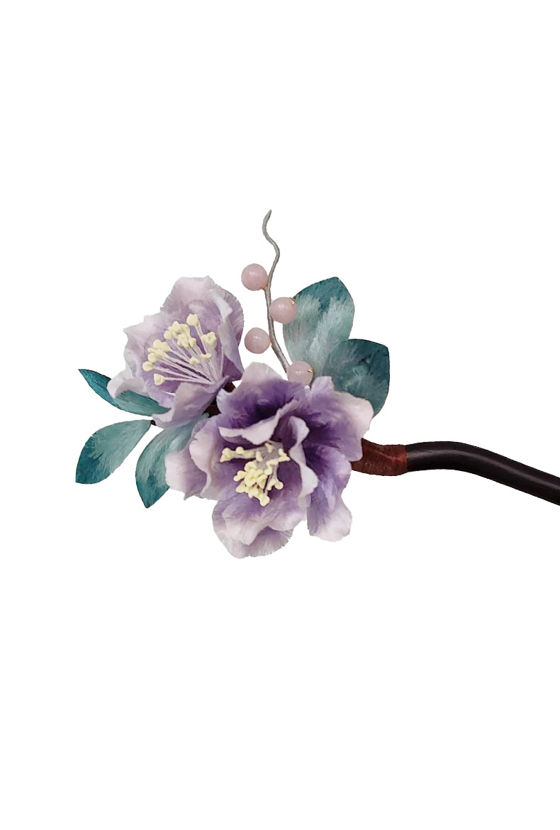 purple green floral hair stick hair chopstick