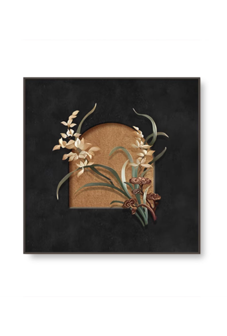3d flower gold black square portrait