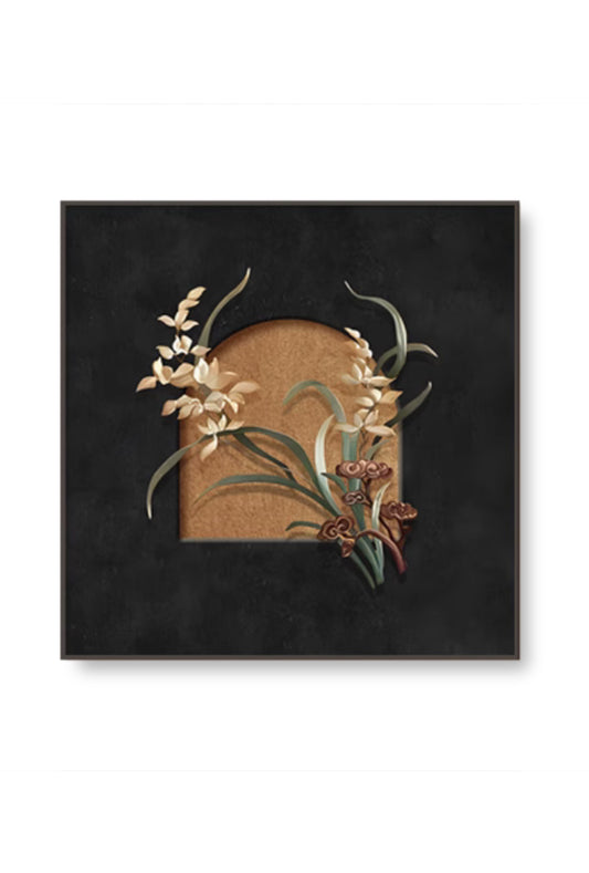 3d flower gold black square portrait