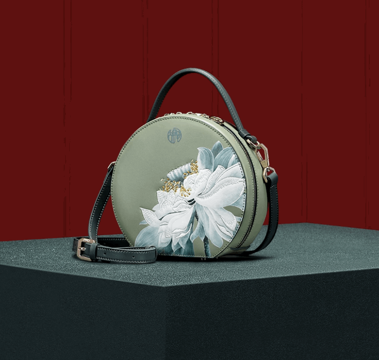 Jade green white floral bag side view