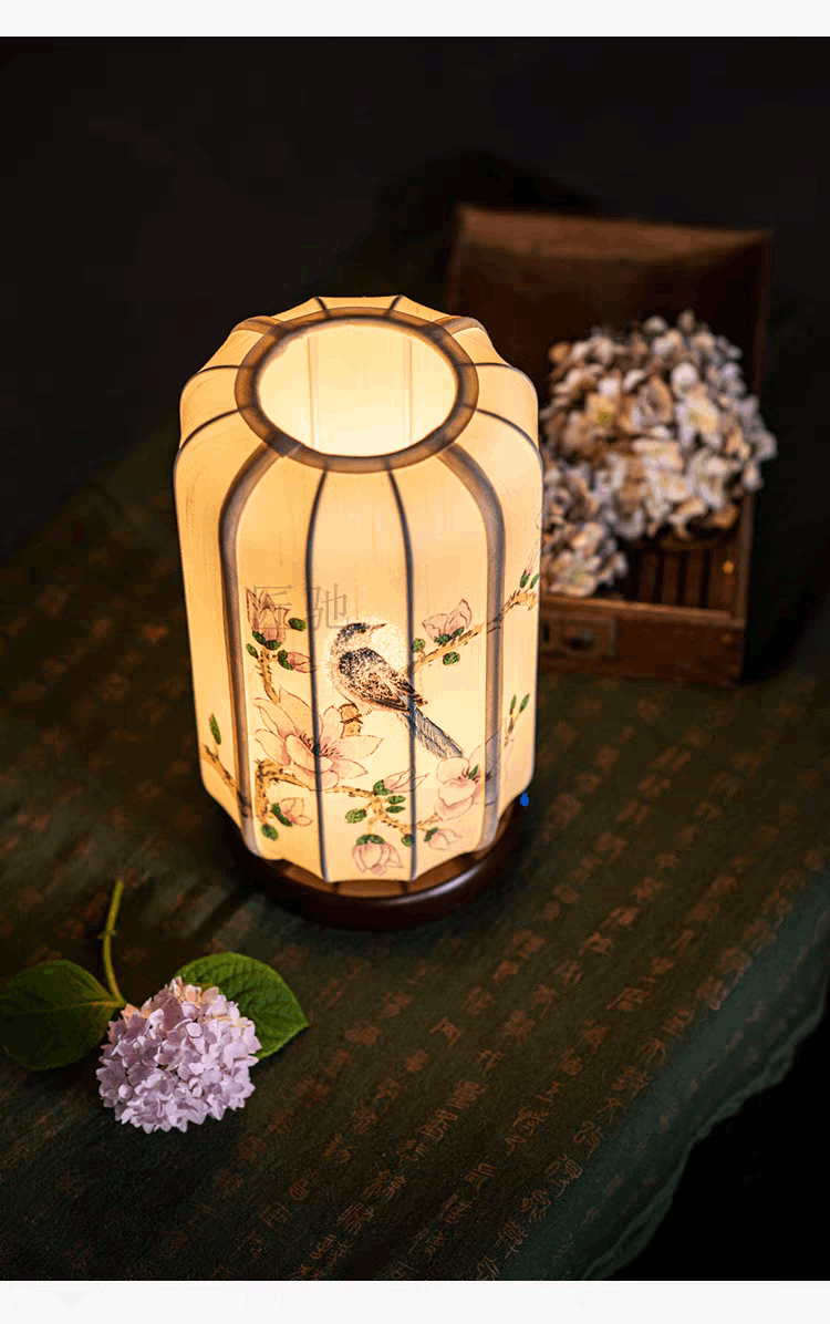 bird floral latern lamp lit top view