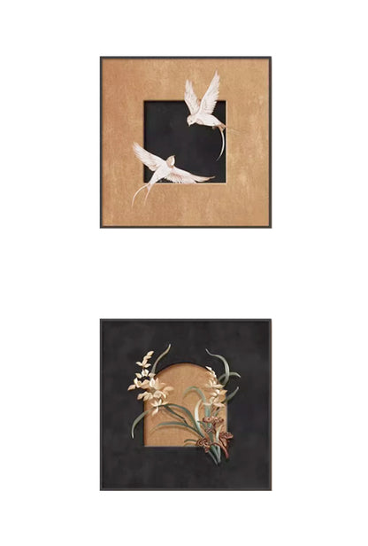bird square portrait and 3d flower painting