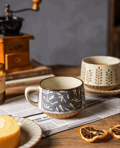  blue white floral cup mocha set