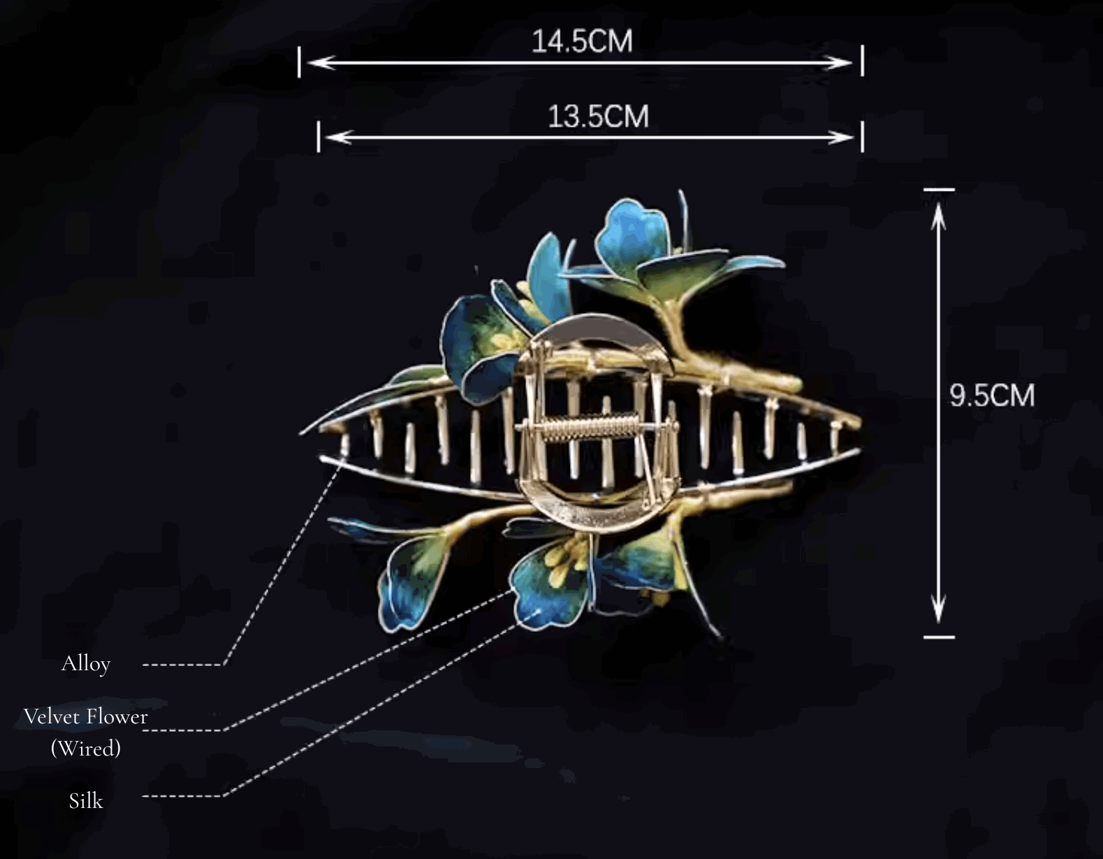 blue green peacok vibe claw clip dimension