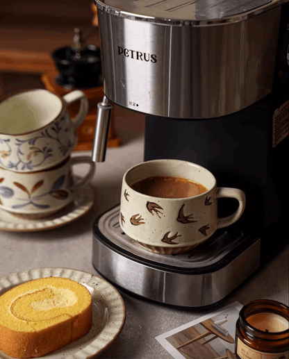 coffee in coffee cup at coffe machine mocha set
