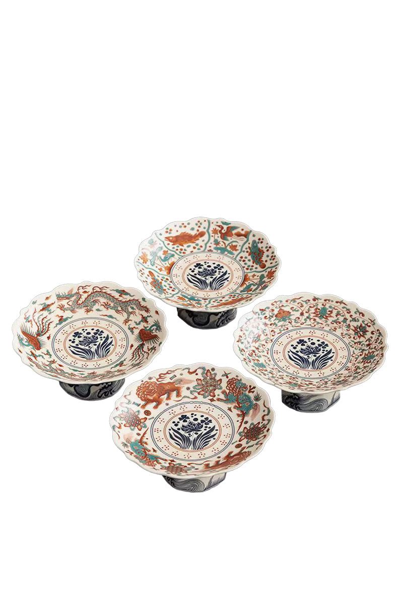 fish auspicious beast phoenix dragon lotus flower serving platter