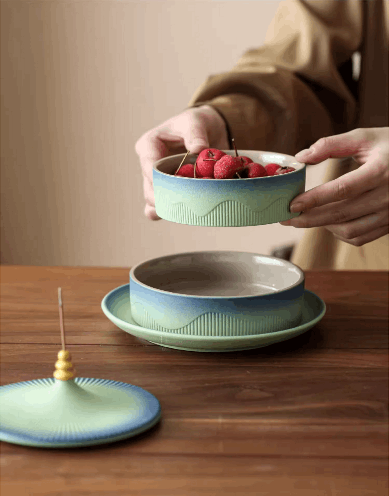 ombre gradient green blue serving platter