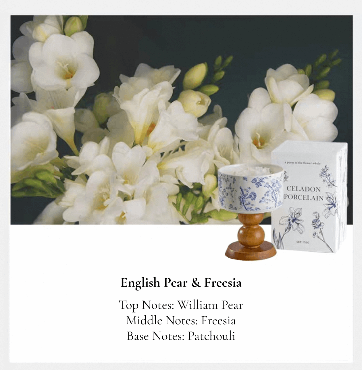 porcelain rose design candle english pear and freesia smell