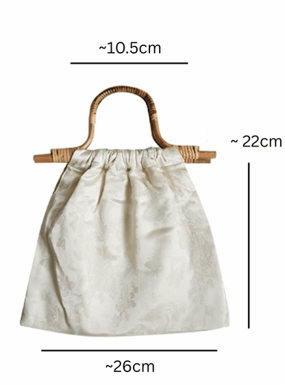 white bag with wood handle chinese style