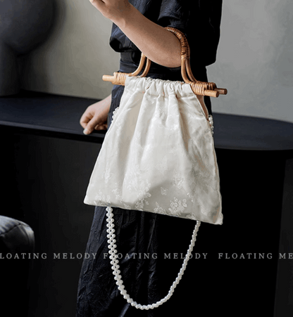 white bag with wood handle chinese style handbag